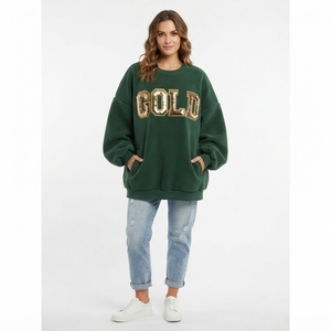 2026 Oversized Knitted Long Autumn Sweatshirt Bloom Letter Print Casual Loose Pullover <b>Sweat</b> <b>Top</b> For Woman - Product Image 6