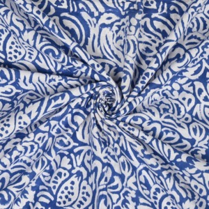 Tela de Algodón Orgánica al por Mayor, de Peso Medio, Azul Índigo y Blanco, Estampada a Mano con Bloques, Textil Floral Tradicional para Kurtis y Vestidos - Product Image 4