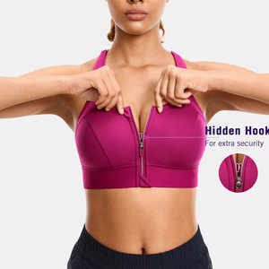 Soutien-gorge de sport pour femme, magenta, dos croisé, maintien moyen, respirant, maille sans couture, design ajouré, vêtement de fitness - Product Image 4