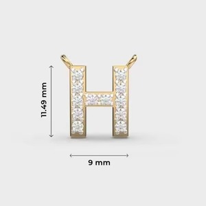 Custom Gold Initial Pendant with Diamond Alphabet Letter H <b>Charm</b> Gift Jewelry for Women - Product Image 2