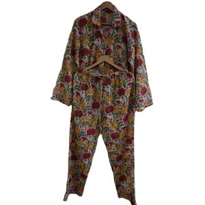 Conjunto de Pijama de Verano de Algodón Estampado a Mano para Mujer, Ropa de Dormir Floral, Suave, Transpirable, de Secado Rápido, Traje de Dormir Informal de Lujo - Product Image 1