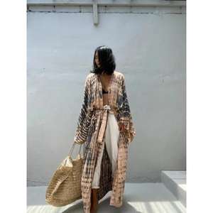 Kimono Bohemio de Viscosa Teñido a Mano, Ligero y Ecológico, para Mujer, Verano, Casual, Transpirable, Cintura Natural, Color Sólido - Product Image 3