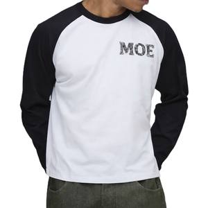 T-shirt pour homme en coton à manches longues avec logo graphique personnalisé en strass et manches contrastantes, vente en gros, fournisseur d'usine OEM en vrac - Product Image 1