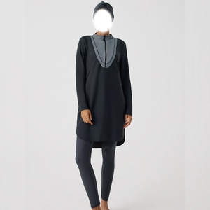 Customize Islamic Beach Ready Womens Modest Polyester/Nylon High Cut 2-Piece <b>Bathing</b> Suit Extended Length Swim Top Front - Product Image 1