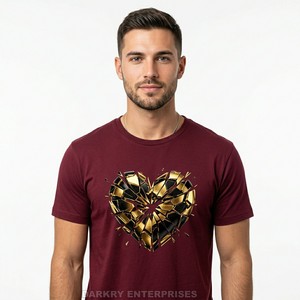 T-shirt homme noir personnalisé avec logo, motif cœur géométrique, impression métallique, coton, vêtements pour hommes, neuf - Product Image 6