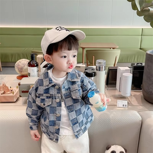 2026 Hot Sale Casual Style Plaid Denim Jeans Jacket for <b>Boys</b> Long Sleeve Kids Loose Coats Parkas Outerwear - Product Image 6
