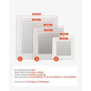 Kit de réparation de cloisons sèches en aluminium (16 pièces) avec patchs de 4/6/8 pouces, 2 grattoirs, 2 papiers abrasifs, auto-adhésif - Product Image 5