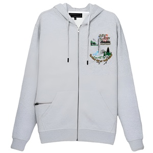 Light Grey Artistic Embroidered Zip Hoodie With Nature Inspired Graphic Detail And Contemporary Casual Street Fashion Hoodies - Product Image 1