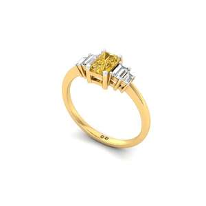 Anillo de Compromiso Solitario Moderno con Diamante Cultivado en Laboratorio, Corte Baguette, Chapado en Oro de 10K, Lujoso, para Mujer, Especial para Bodas - Product Image 1