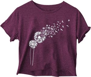 Camisetas cortas de manga corta para mujer, camisetas con estampado de flores silvestres, cuello redondo, camisetas gráficas holgadas informales de verano - Product Image 1
