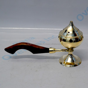 หัวเผาเครื่องหอมทองเหลืองพร้อมด้ามไม้เครื่องเผาถ่านแบบพกพาสำหรับใช้ในบ้านวัดน้ำมันหอมระเหย - Product Image 4