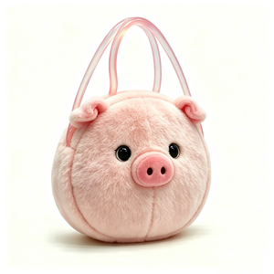 Sac à main rond personnalisé en peluche cochon rose, Sac à bandoulière en peluche cochon doux, Sac fourre-tout mignon en peluche cochon rose, Sac à poignée supérieure moelleux en forme d'animal - Product Image 3