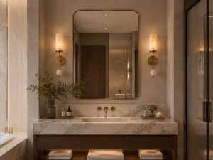 Aplique de pared moderno de latón con pantalla de mármol, iluminación interior redonda para la entrada del hogar. - Product Image 5