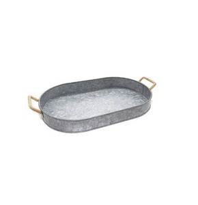 Plateau décoratif ovale en métal galvanisé avec poignées en corde, style industriel, plateau de service pour la décoration de la maison - Product Image 5