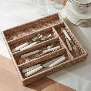 Bandeja de cubiertos de ratán, organizador de cubiertos de madera, bandejas de alta calidad, contenedores seccionados para utensilios - Product Image 6