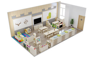 מונטסורי למעון יום, עיצוב כיתות, סט שולחנות וכיסאות מעץ לגן ילדים, ארון צעצועים לפינת למידה בגן - Product Image 3