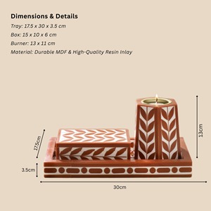 Ensemble d'encens indien artistique en résine Bakhoor avec support à encens durable et plateau multifonction - Couleur marron - Product Image 2