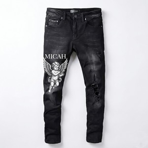 Wholesale High Quality Cotton Winter High Streetwear Mid Breathable Distressed Wash Straight Style Stonewashed Amiiry Denim - Product Image 2