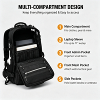 Sac à dos tactique 45L, sac à dos tactique imperméable, sac de randonnée en plein air, grande capacité, sac à dos MOLLE, OEM ODM