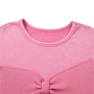 Sweat-shirt patchwork grande taille pour femme, doux et confortable, manches longues, décontracté, coupe ample, détail nœud, couleurs personnalisées, vente en gros OEM ODM - Product Image 5