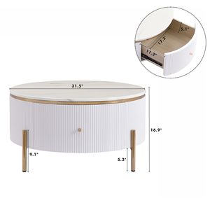 Tavolino Moderno Rotondo con 2 Grandi Cassetti, Tavolino da Caffè con Spazio di Archiviazione da 80 cm - Product Image 6
