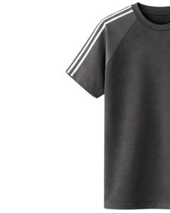 Charcoal Grey <b>White</b> Raglan Sleeve <b>TShirt</b> Men Casual Summer Crew Neck Striped Shoulder Breathable Cotton Soft Comfortable Wear - Product Image 3