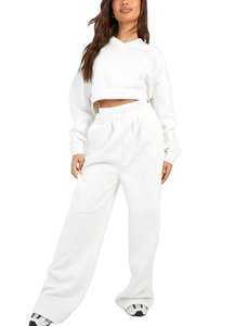 Sweats à capuche à double ceinture avec logo personnalisé Pantalon à jambe droite Survêtement pour femmes Ensemble 2 pantalons de survêtement et sweat à capuche deux pièces 2026 - Product Image 4