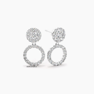 Boucles d'oreilles de luxe en or blanc et diamants, rondes, en forme de cluster, cercle ouvert, bijoux de mariage pour femmes, or 10K, 14K, 18K, argent 925 ou 935 - Product Image 3