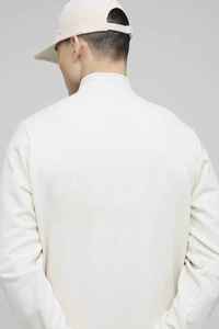 Sweat-shirt blanc pour homme à col zippé, coupe classique, couleur unie, style minimaliste, pull tricoté à manches longues pour l'automne - Product Image 3