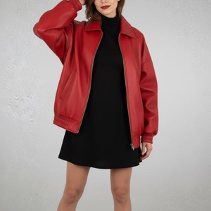 Veste en cuir naturel pour femme, véritable peau de mouton, bleue, avec fermeture éclair, design tendance, automne-hiver, respirante, logo lettré - Product Image 6