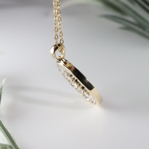 Luxury Yellow Gold Round Cut Lab Grown Diamond Eternity Halo Link Pendant Necklace for Women Engagement & Anniversary <b>Gift</b> - Product Image 2