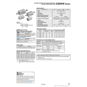 กระบอกลมขนาดกะทัดรัด CDQSKWB20-10D ชิ้นส่วนนิวเมติก SMC - Product Image 1