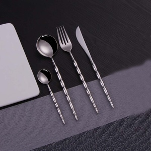Silver Polished Salad Server Spoon & Fork Set with White Marble Design Handle Wedding Table <b>Decor</b> 100pcs MOQ Metal Material - Product Image 3