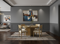 Ensemble de table basse moderne avec 4 chaises en frêne massif et placage MDF, table ronde finition naturelle