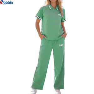 Customized Trade Women's 2 Piece Casual Set Short Sleeve Polo Top With Side Stripe <b>Pants</b> Loose Fit All Seasons Sportswear Solid - Product Image 5