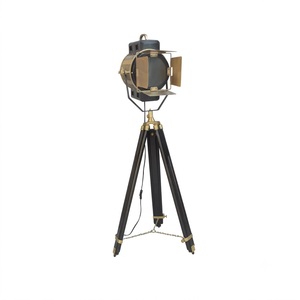 Nautical Vintage Spotlight Searchlight Studio Floor Lamp with Wooden Tripod Stand Rustic Industrial Home Decor Living Room Decor - Product Image 1