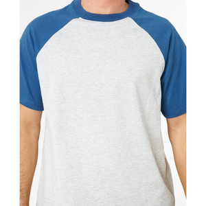 Men's Gray Blue <b>Raglan</b> Sleeve <b>T</b>-<b>Shirt</b> O-Neck Regular Fit Casual Jersey 100% Cotton Print Breathable - Product Image 2