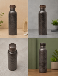 Bouteille d'eau en cuivre martelé de qualité supérieure, fabriquée à partir de cuivre pur de haute qualité avec une finition antique élégante et texturée. - Product Image 6