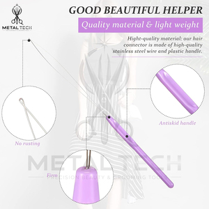 Aiguille à boucle pour extensions capillaires à manche violet, enfileur de micro-anneaux et perles, crochet de tirage de fil flexible, outils de salon et de barbier - Product Image 2