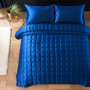 Blue <b>Velvet</b> <b>Bedspread</b> 3Pcs All Season Square Pattern Stitched Solid Design Light Luxury Bedding Home Use - Product Image 3