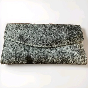 Women's Fashion Card Organizer <b>Small</b> <b>Purse</b> with Cow Hair on <b>Leather</b> Double Zipper Lady Wallet - Product Image 1