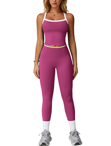 Trending OEM Solid <b>Cross</b> Bra Cutout High Waist Yoga Leggings 2-Piece Set Breathable Quick Dry Eco-Friendly Seamless Lightweight - Product Image 1