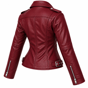Chaqueta de cuero para mujer al por mayor, estilo motero, con cremallera asimétrica, abrigo de cuero ajustado personalizado para mujer - Product Image 4