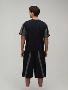 Men's Solid Front Custom Logo Summer Crew Neck 2-Piece 100% Cotton Breathable Oversized OEM T-Shirt & Short <b>Set</b> StreetweaR - Product Image 2