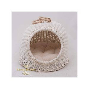 VietChoice Round Bamboo Pet <b>House</b> For Cats Breathable Indoor Nest Simple Style Solid Color No Assembly - Product Image 1