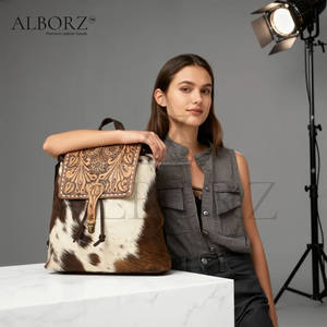 Custom Logo Vintage Hand Tooled Genuine Leather <b>Backpack</b> Large Capacity Adjustable Strap College Women's Travel <b>Backpack</b> 20-35L - Product Image 5