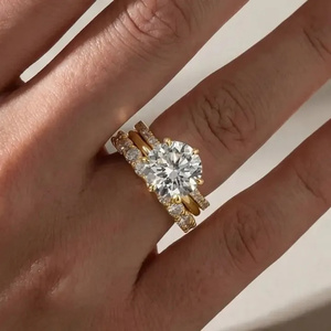 925 Moissanite 4.0 Carat 10.0mm Classic Round Cut <b>Solitaire</b> Engagement <b>Ring</b> in Sterling <b>Silver</b> Yellow Gold Plating VVS Clarity - Product Image 5
