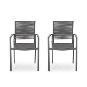 Set di 2 Sedie da Pranzo Moderne per Esterni, Grigio e Grigio Scuro, con Seduta in Alluminio e Corda - Product Image 2