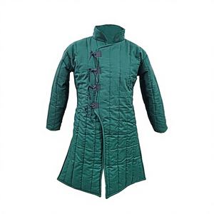 Gambesón medieval negro acolchado hecho a mano, con relleno de algodón y bordados, para recreación histórica o disfraz de Halloween. - Product Image 1