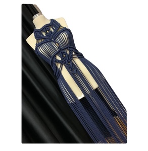 Chemisiers et chemises pour femmes couleur bleu marine faits à la main Vêtements Bustier Crop Top Femme Macramé Robe de plage - Product Image 1
